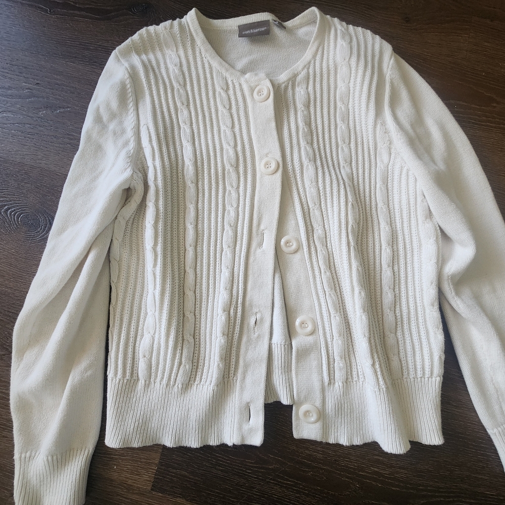 croft & barrow Cream Cable Knit Button-Front Cardigan Large